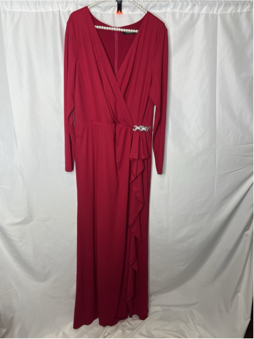 Lauren Ralph Lauren Womens 16 Rhinestone Accent Red Ruched Evening Gown Formal